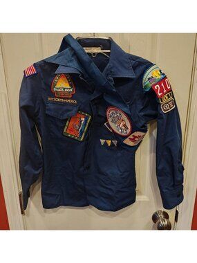 VTG Boy Scouts Of America Uniform Shirt Youth Medium 10-12 Blue Patches 1994